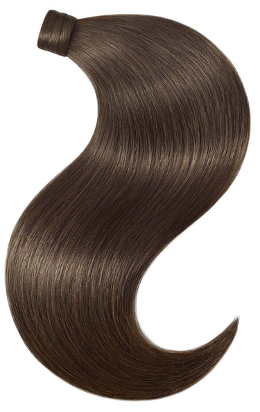 Chocolate Dark Brown clip-in ponytail extensions, 35–55 cm, 100% human hair – Rubin Extensions®