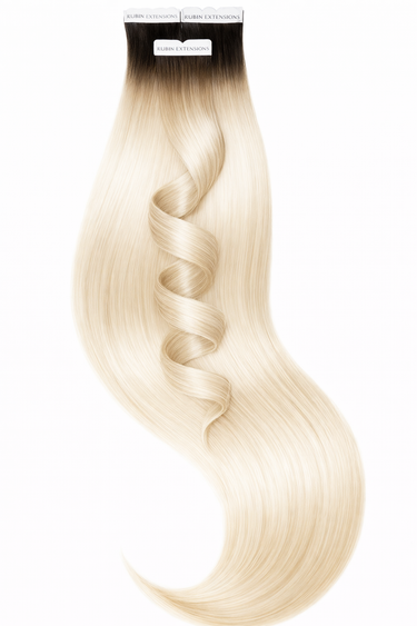 Stylized product image of Pro-Deluxe Line tape-ins in Black-Brown & Platinum Blonde – Rubin Extensions®