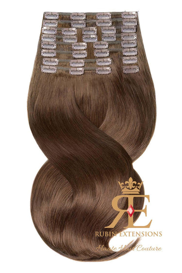 Chestnut Dark Brown clip-in extensions, Deluxe Line, available in 60 cm or 70 cm – Rubin Extensions®