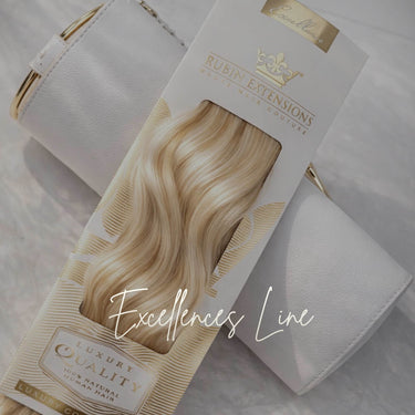 Product packaging for Natural Golden Brown tape-in extensions, Invisible Line – Rubin Extensions®