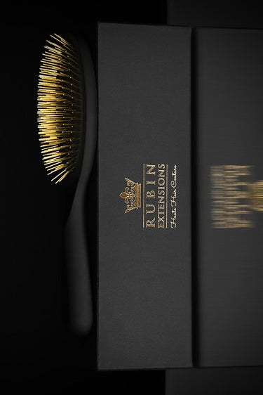 Gold special hair brush for gentle care of human hair extensions – Rubin Extensions®