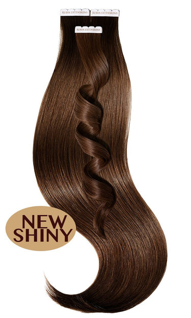 Front view of Chestnut Dark Brown invisible tape-in extensions, Excellence Line, 35–55 cm – Rubin Extensions®