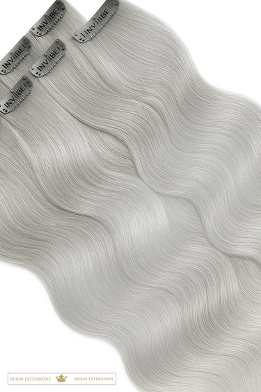 Wavy Silver Blonde clip-in human hair extensions, Fashion Line – Rubin Extensions®