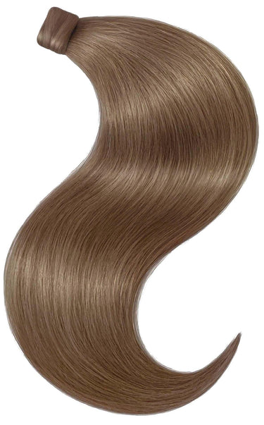Clip-on human hair ponytail in Natural Golden Brown, available in 35 to 55 cm – Rubin Extensions®