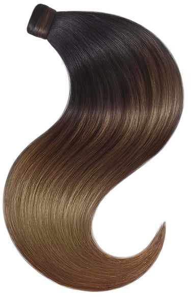 Ponytail luxury extensions, Sombré Black & Chocolate Dark Brown, 100% human hair, 36–56 cm – Rubin Extensions®