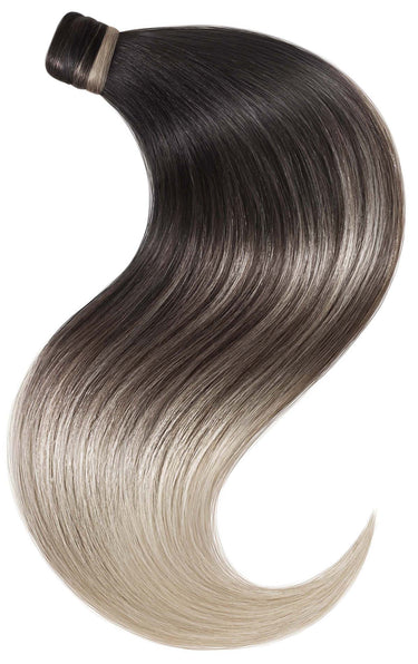 Clip-in ponytail luxury extensions, Sombré Black & Silver Blonde, 36–56 cm, 100% human hair – Rubin Extensions®