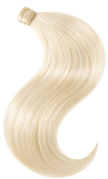 Human hair ponytail extensions in icy Platinum Blonde, lengths from 35 to 55 cm – Rubin Extensions®