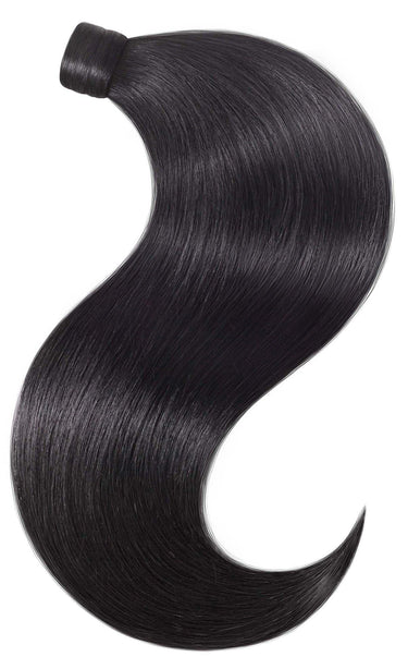 Full clip-on human hair ponytail in Black, available in 35 to 55 cm – Rubin Extensions®