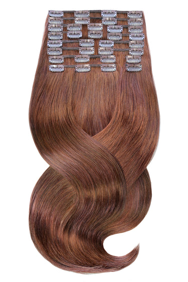 Mahogany Brown clip-in extensions, Deluxe Line, 60 cm, 100% human hair – Rubin Extensions®