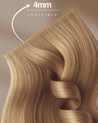 Color detail in Natural Golden Brown & Honey Blonde, 100% human hair tape-in extensions – Rubin Extensions®