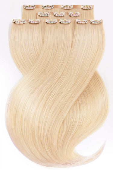 Honey Blonde Diamond Line clip-in extensions, full view, 30–50 cm, 100% human hair – Rubin Extensions®