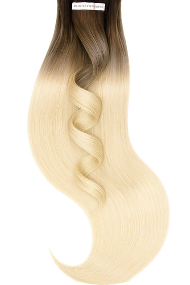 Pro-Deluxe tape-ins, Natural Golden Brown & Light Blonde balayage on glossy Remy human hair – Rubin Extensions®