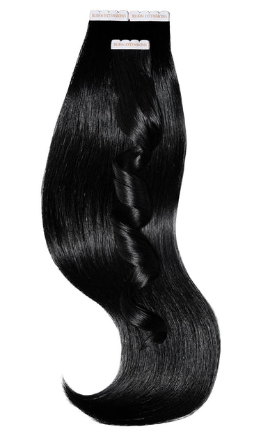 Black Excellence Line tape-in extensions, 100% Remy human hair, 25–55 cm – Rubin Extensions®