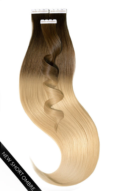 Full view of Natural Golden Brown & Honey Blonde tape-in strands, 41–51 cm – Rubin Extensions®