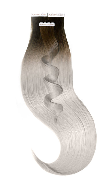 Tape-in set in Chocolate Dark Brown & Silver Blonde, Sombré blend, 51 cm, 100% human hair – Rubin Extensions®