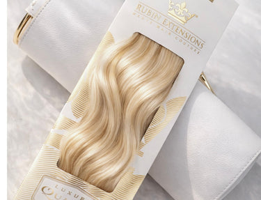 Honey Blonde keratin bond hair strands in elegant gift packaging – Rubin Extensions®