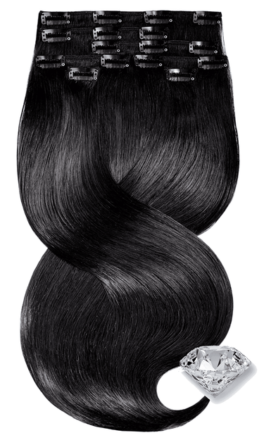 Weft set of Black Pure Diamonds Line clip-in extensions, glossy Remy human hair – Rubin Extensions®