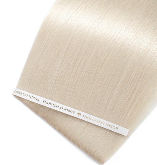 Platinum Blonde Genius Weft tape-in extensions, Premium Line, 100% Remy human hair – Rubin Extensions®