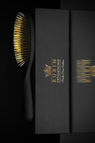 Gold special hair brush for gentle care of human hair extensions – Rubin Extensions®