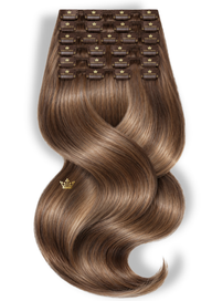 Clip-In Human Hair Extensions Natural Golden Brown Deluxe Line