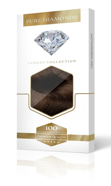 Premium packaging for Diamond Line clip-in extensions in Chestnut Dark Brown – Rubin Extensions®