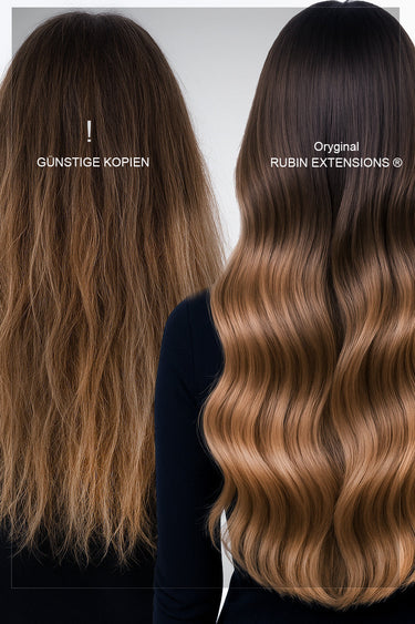 Original Remy clip-ins vs. a cheap copy, Chocolate Dark Brown & Honey Blonde – Rubin Extensions®