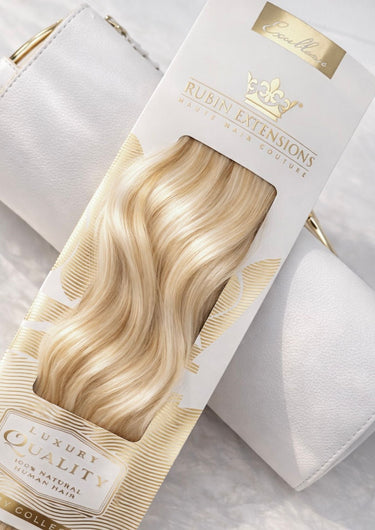 Packaging for Light Brown Caramel Excellence Line tape-in extensions – Rubin Extensions®