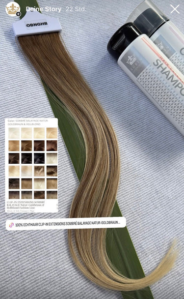 Model with Natural Golden Brown & Light Blonde clip-in extensions, photographed in Zurich – Rubin Extensions®